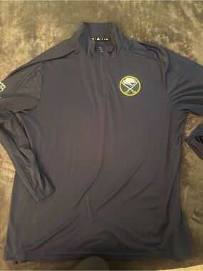 Buffalo Sabres adidas Men's Navy Half-Zip Pullover with Yellow Logo